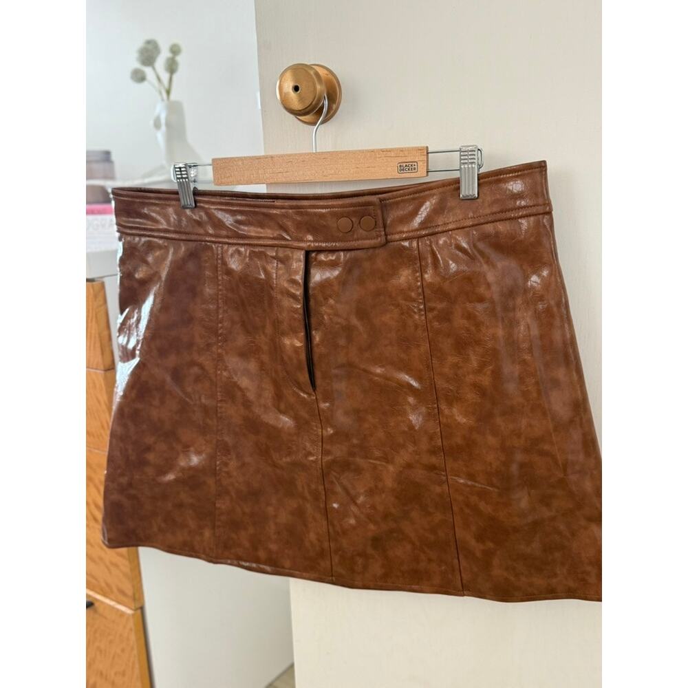 H&M Faux Leather Brown Mini Skirt High Waisted Y2K Vegan Leather ✨